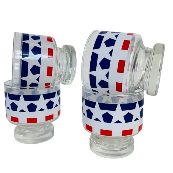 USA Patriotic Pedestal Glasses Set of 4 VTG Red White Blue Star Drinkware Cockta - Picture 6 of 16